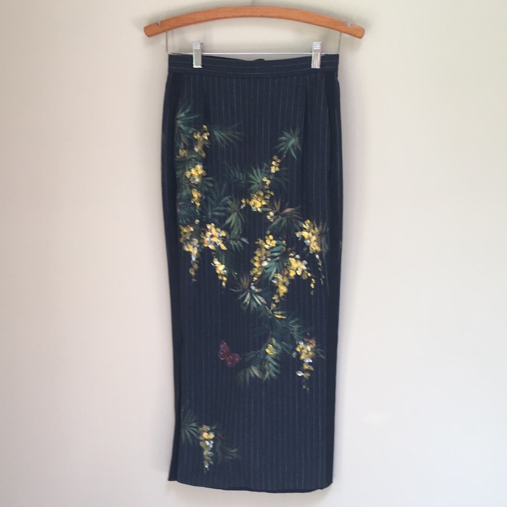 Custom Made Gray Pinstripe Handpainted Skirt - Picture 1 of 10
